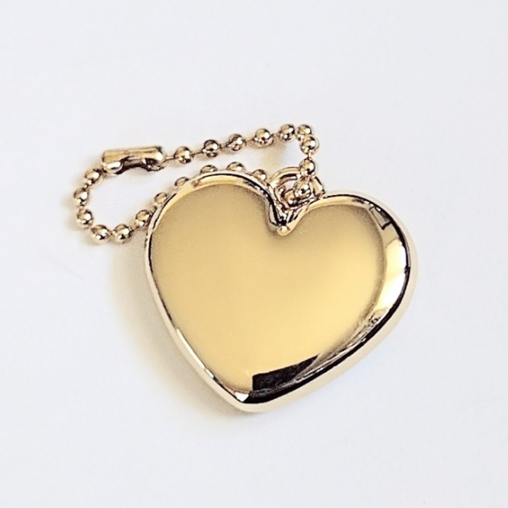 💛 Coach 2" Light Gold Solid Brass Metal Hangtag Bag Fob Puff Heart Charm RARE - Picture 6 of 6